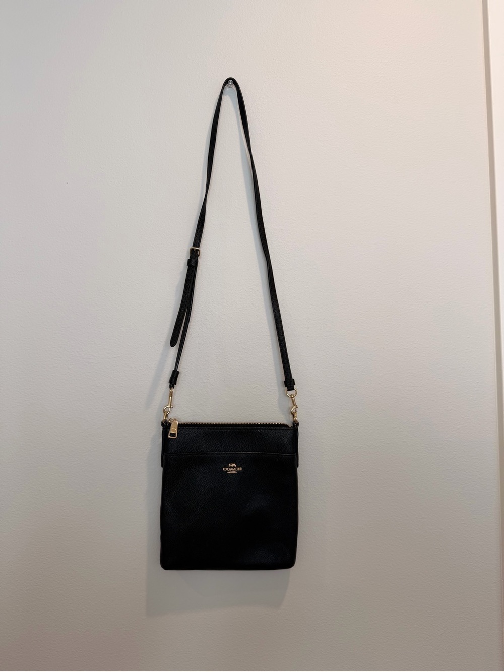 Coach Black Leather Crossbody Bag with Gold Hardware